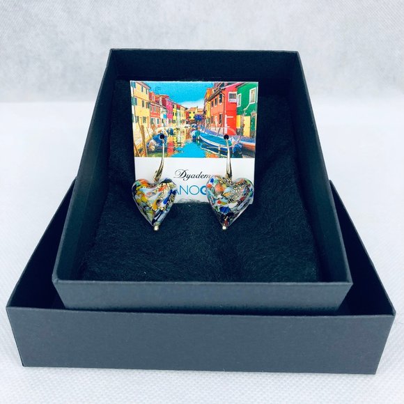 Murano Glass Heart Earrings by Dyadema - Made In Italy - Bronze Gold Foil - Picture 3 of 8